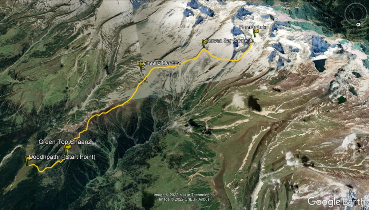 Pamsar Trek - Indiahikes - Screenshot on Google Earth Pro