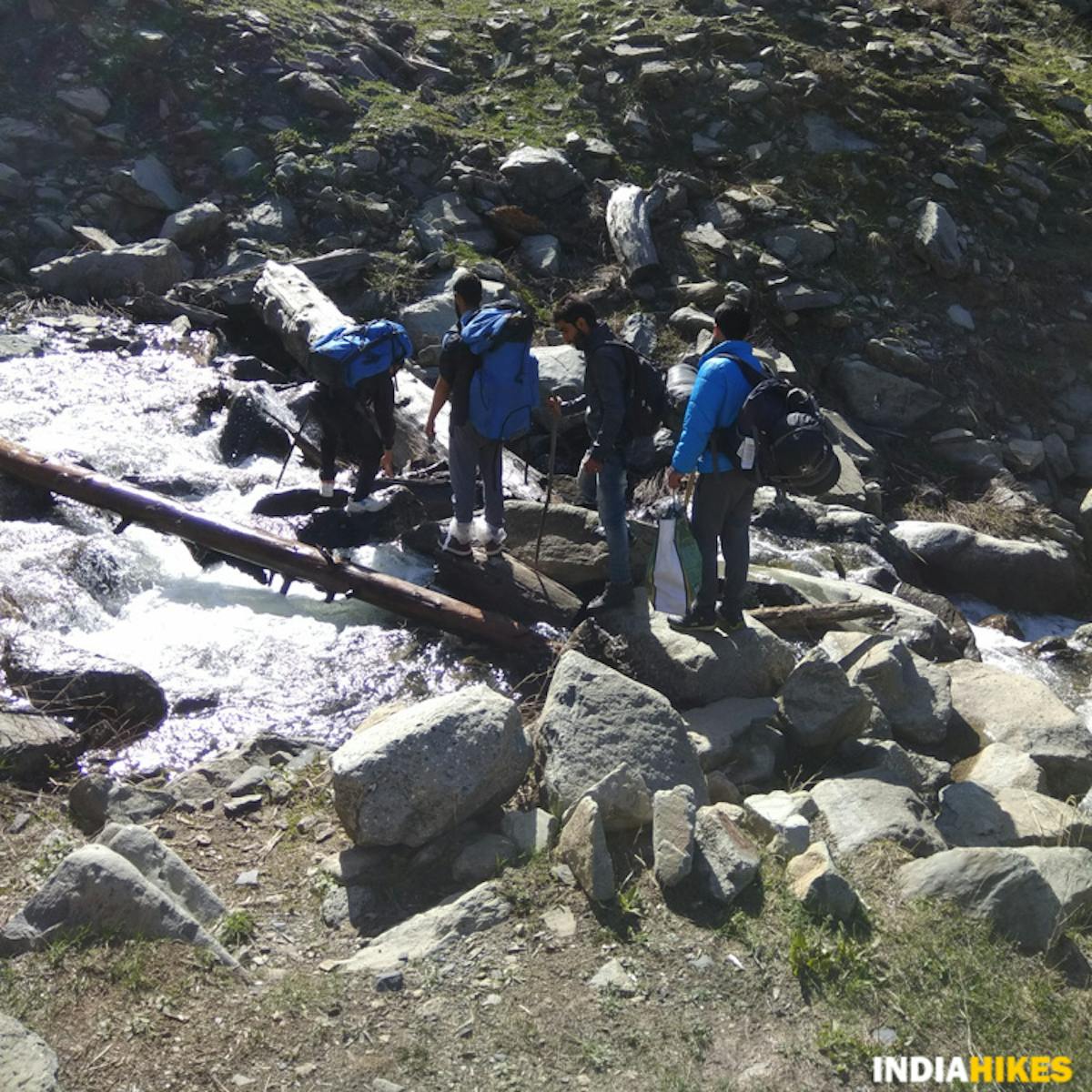 River crossing through log bridge-Letten Peak Trek-Indiahikes-Saliyah Ahmad