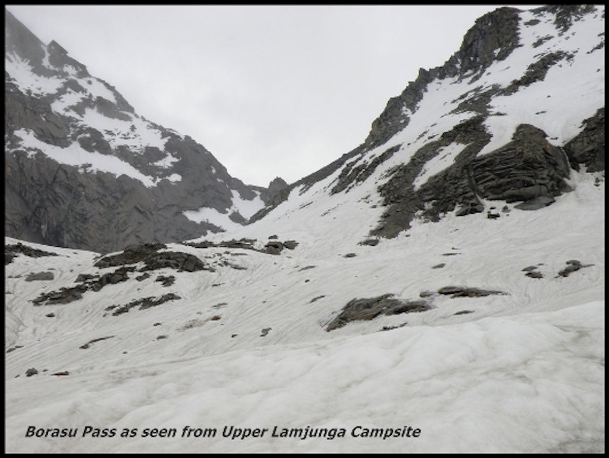 Borasu Pass as seen from Upper Lamjunga Campsite