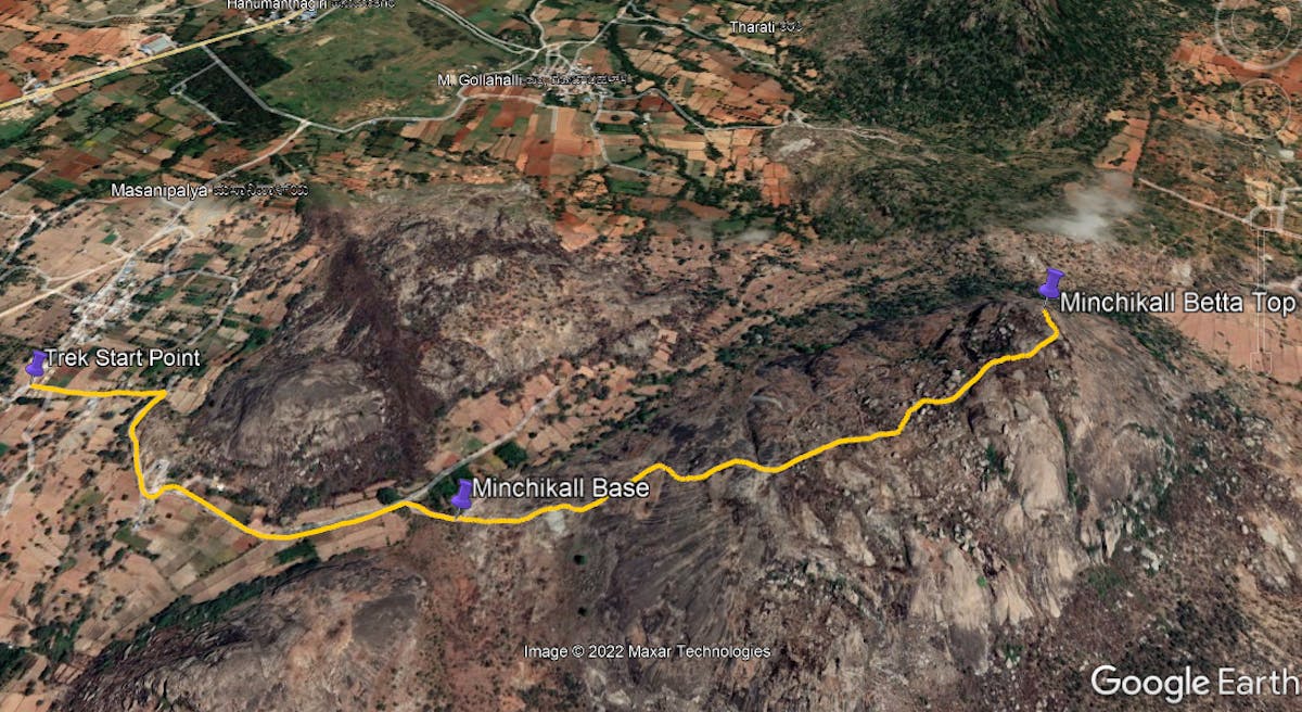 Route Map-Minchikall Betta Trek-Indiahikes