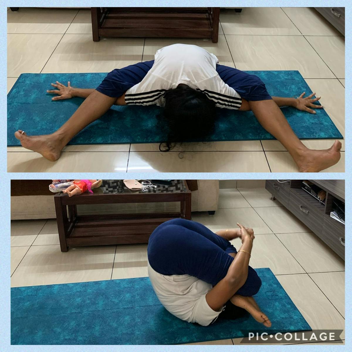 Nandini doing yoga at her house