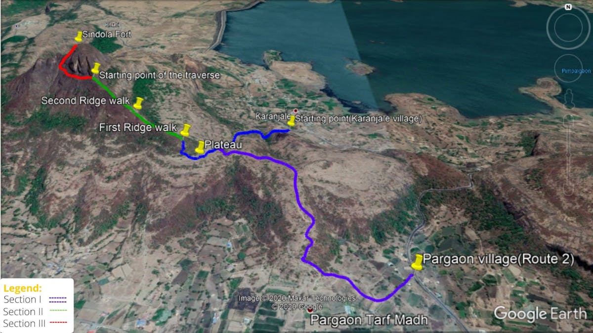 Sindola fort-Route map-Indiahikes-Google earth pro