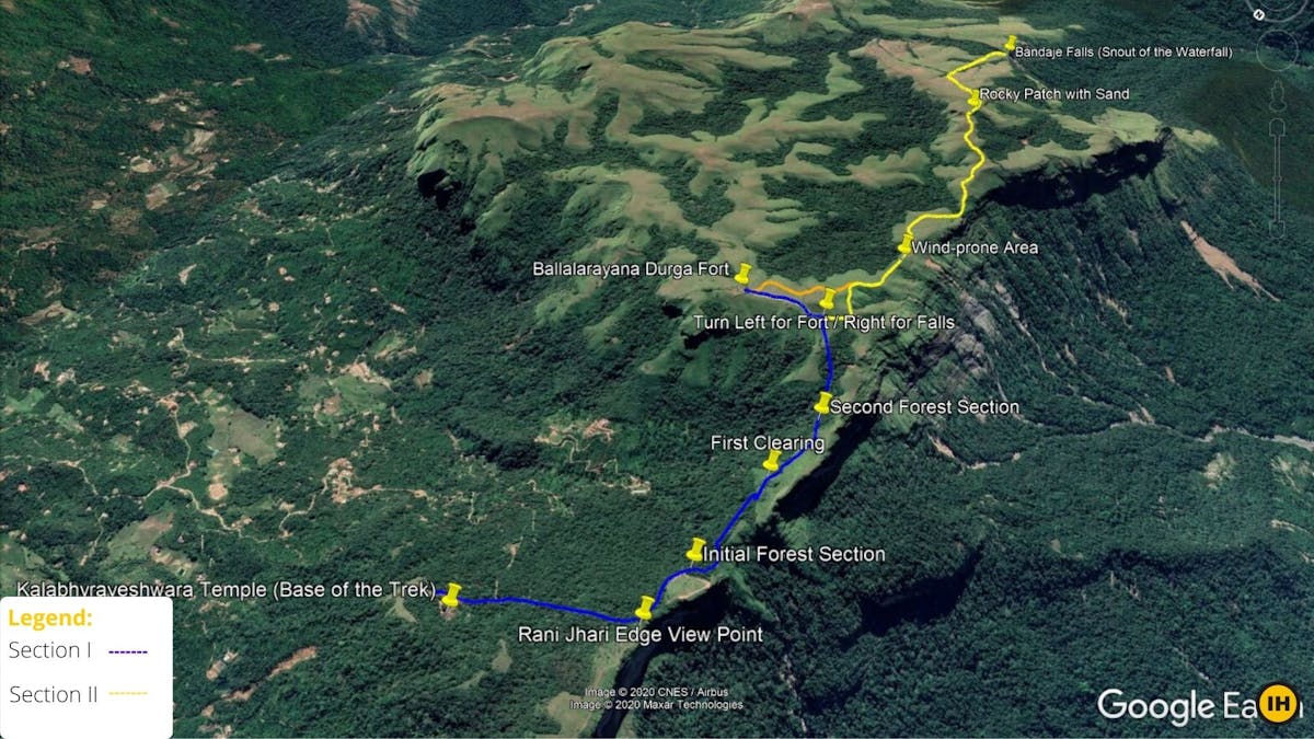 Route Map, Ballalarayana Durga - Bandaje Arbi trek, western ghats trek, treks in Karnataka, Indiahikes