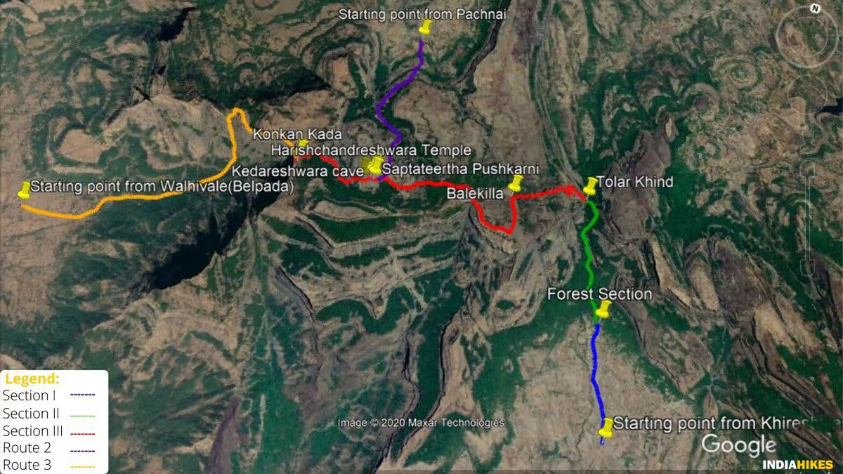 Route Map, Harishchandragad, Sahyadri treks, Treks in Maharashtra, Western ghats treks, Treks near Mumbai, Treks near Pune