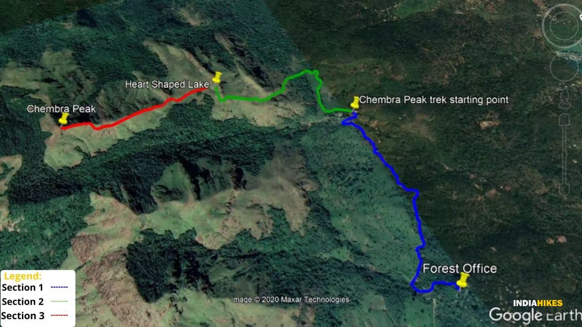 Route Map, Chembra lake, Chembra peak, chembra trek, heart-shaped lake, treks in Kerala, Indiahikes