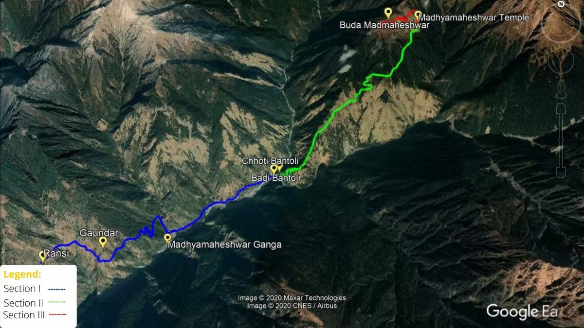 Madmaheshwar trek map, madmaheshwar trek, buda madmaheshwar trek, treks in Uttarakhand, Uttarakhand treks, Indiahikes, madhya maheshwar temple