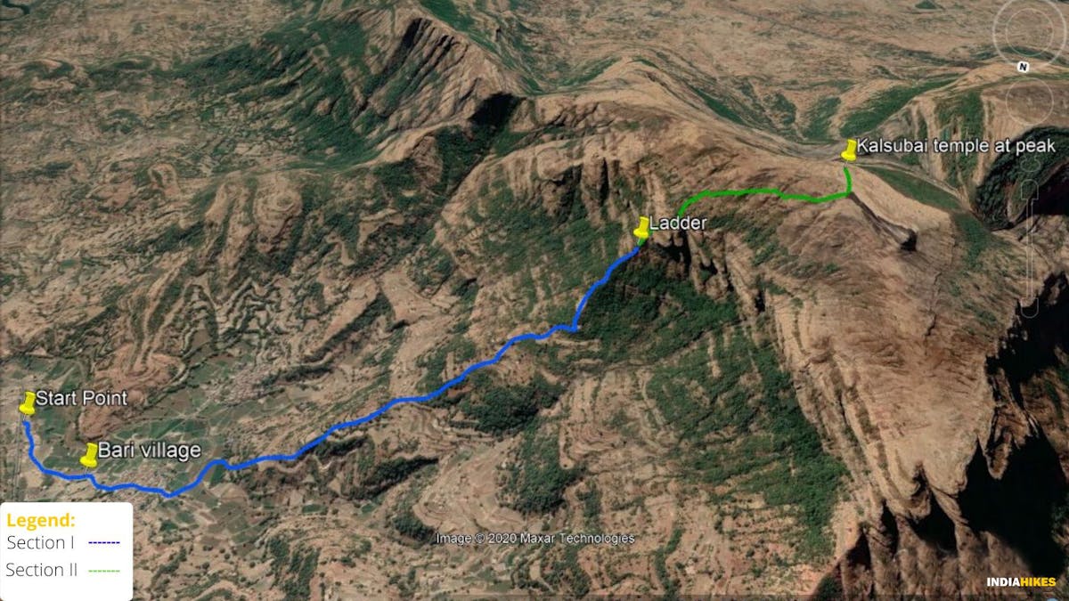 Route Map, Kalsubai Peak Trek, Indiahikes, Treks near Mumbai, highest peak in Maharashtra,treks near Pune, Famous treks in Maharashtra, Sahyadri treks