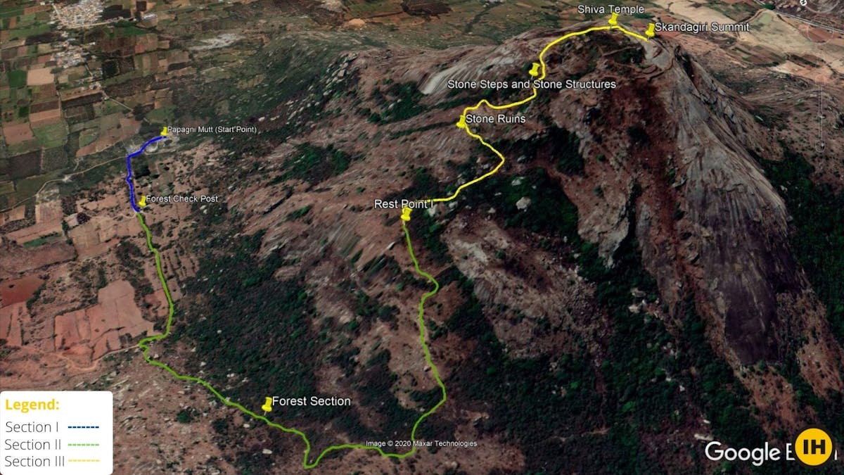 Route Map, Skandagiri, Indiahikes, Skandagiri night trek, treks near Nandi Hills, Skandagiri trek distance, treks near Bangalore, Day treks in Bangalore, skandagiri trekking