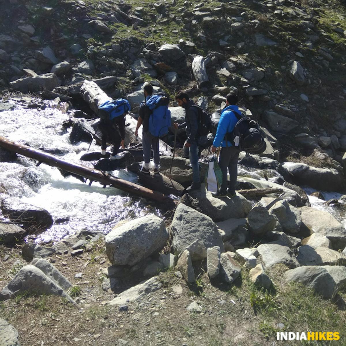 River crossing through log bridge-Letten Peak Trek-Indiahikes-Saliyah Ahmad