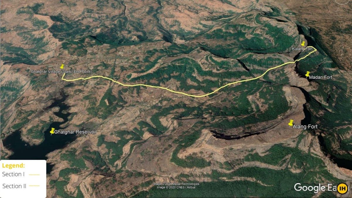 AMK Trek - A shorter alternate route. Screenshot on Google Earth Pro - Indiahikes