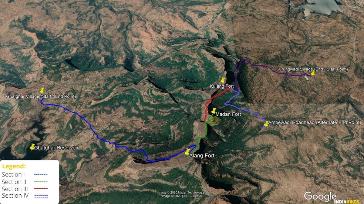 Route Map, trail map, AMK trek, Alang Madan Kulang, sahyadri treks, treks in Maharashtra, treks near Mumbai, treks near Pune, western ghats