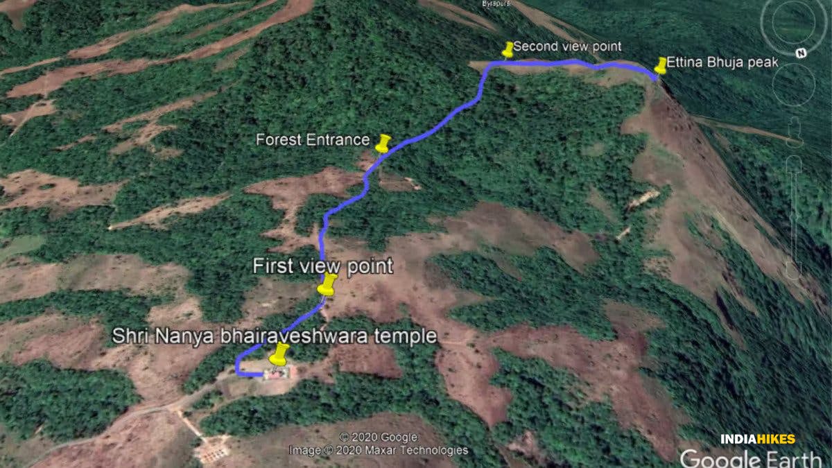 Route Map, Ettina Bhuja trek, western ghats treks, Indiahikes, treks in Karnataka, weekend treks ffrom Bangalore 