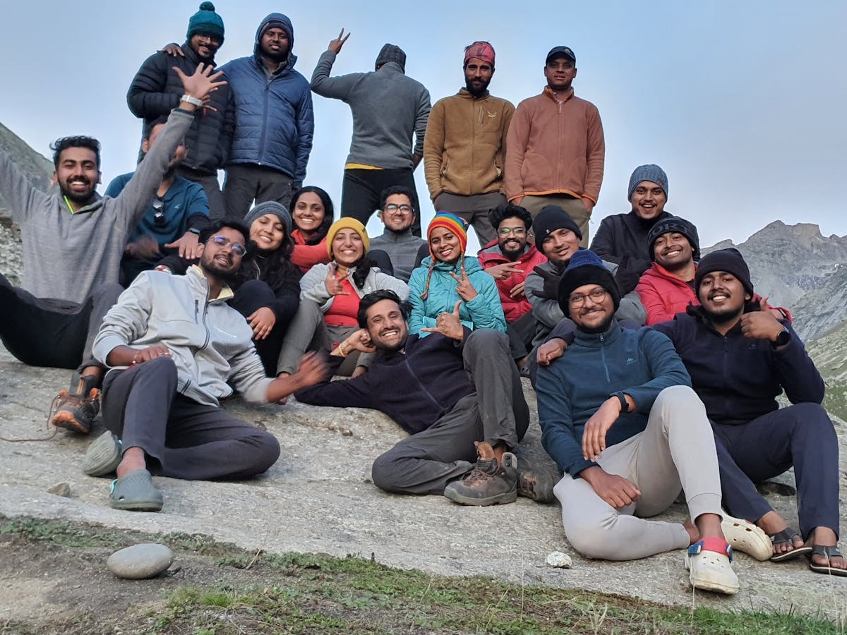 Vignesh with the trekking team