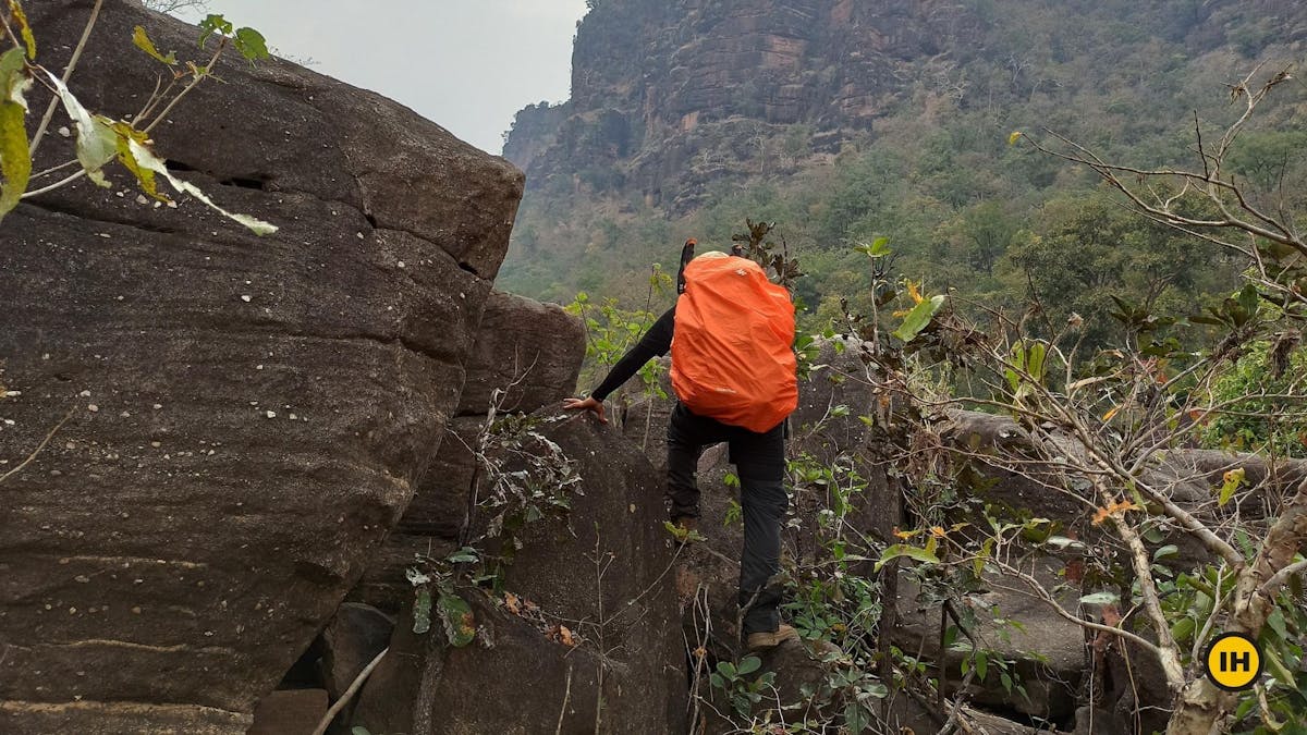 Satpura-Tiger-Reserve-Trek-Trail-leading-to-the-left-along-the-cliff-side-Indiahikes-Jeet-Singh-Arya