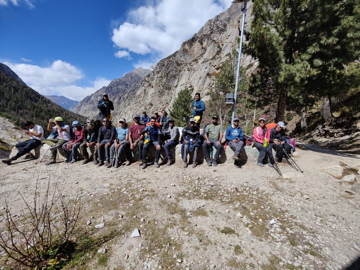 The team resting during the trek