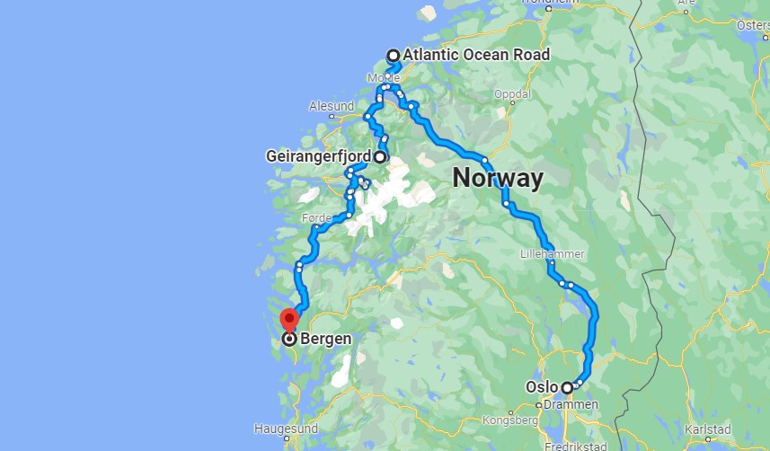 Norway road trip map
