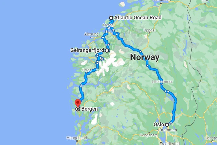 Norway road trip map picture