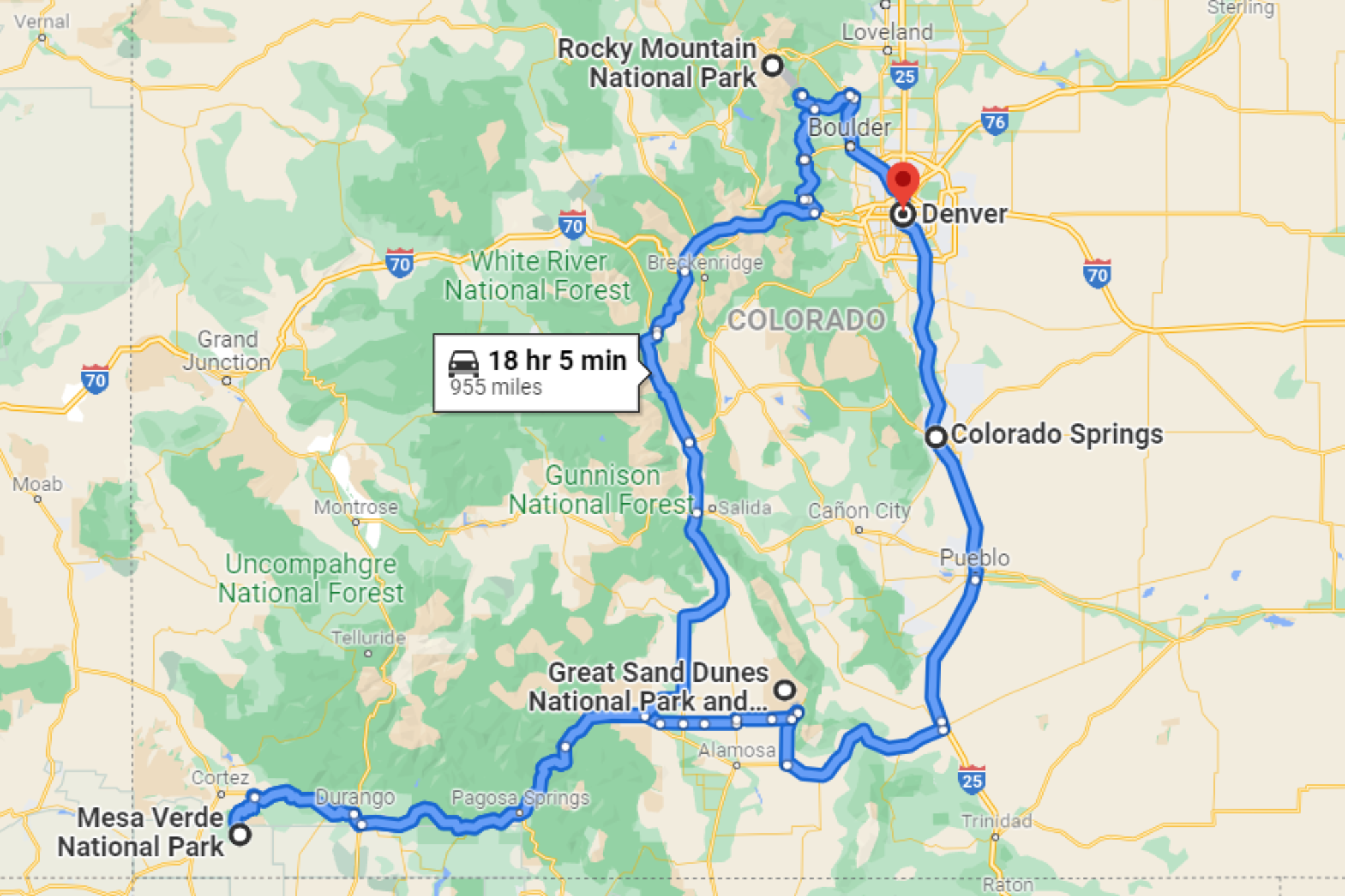 Map of Colorado roadtrip