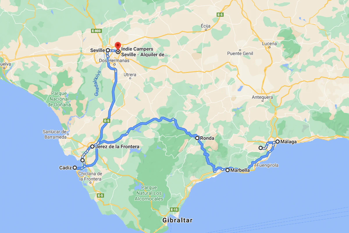South West Spain Road Trip map itinerary