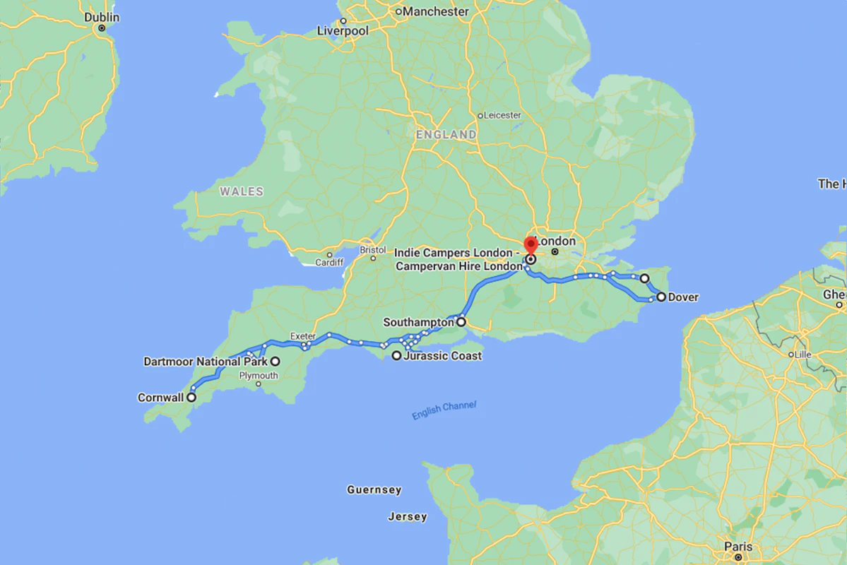 south england road trip map itinerary