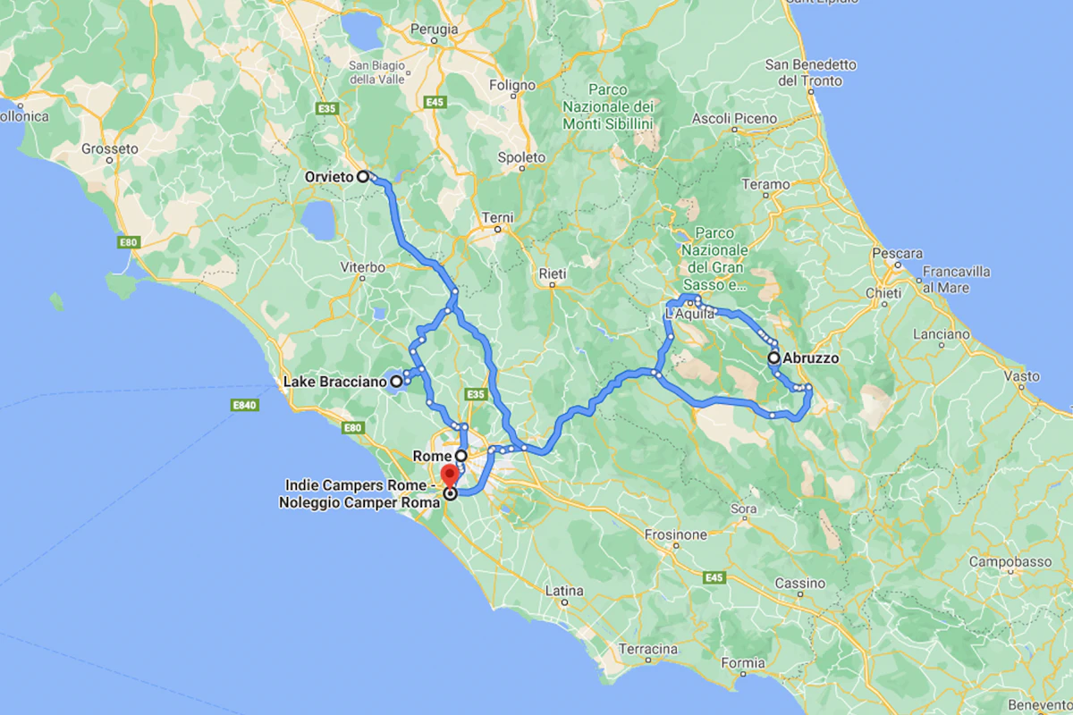 Central Italy Road Trip map Itinerary