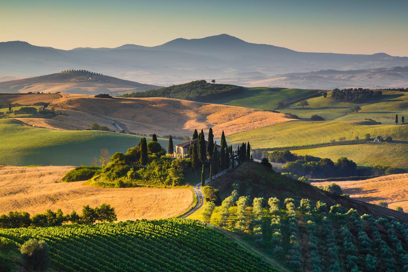 The hills of Tuscany during sunset