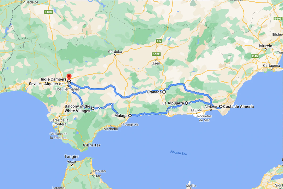 South Spain Road Trip map itinerary