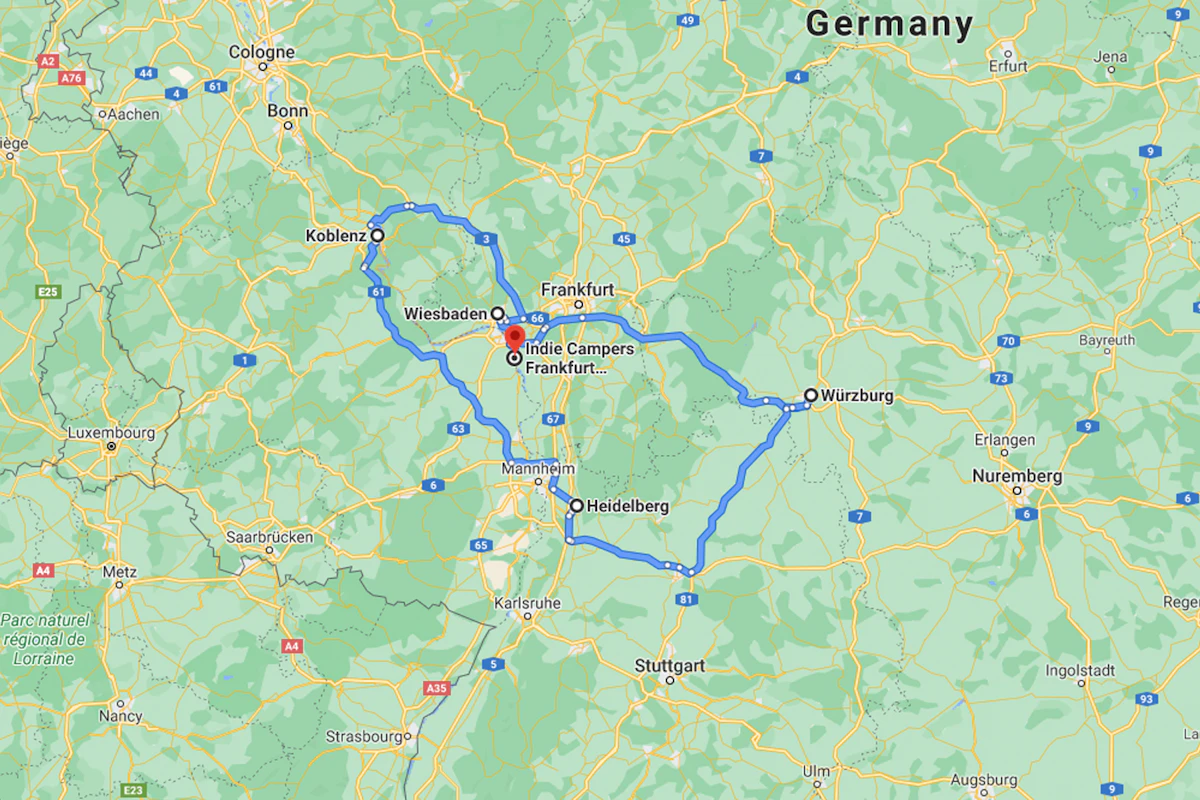 Itinéraire de la carte Road Trip en Allemagne