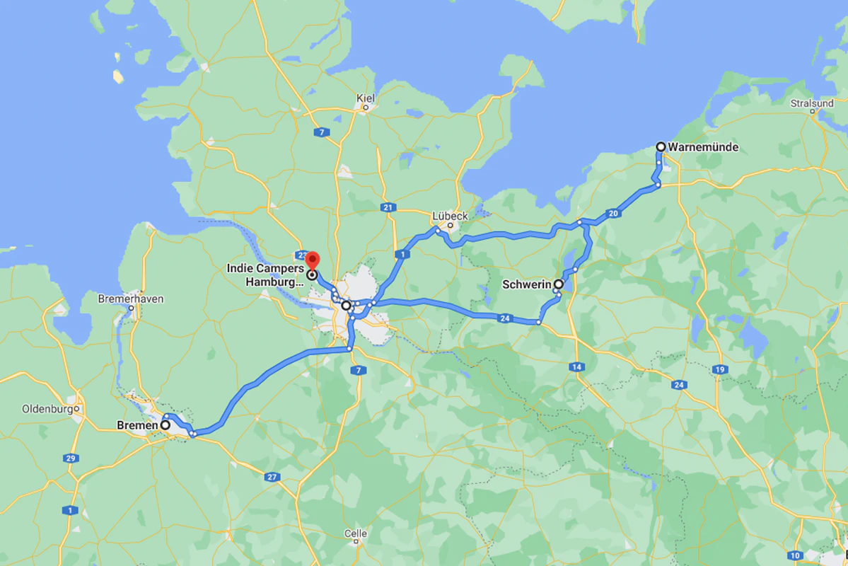 North Germany Road Trip map itinerary