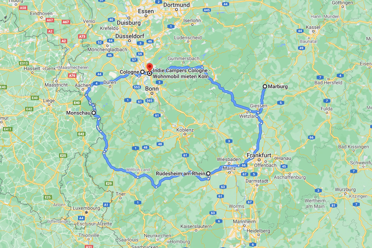 West Germany Road Trip map itinerary