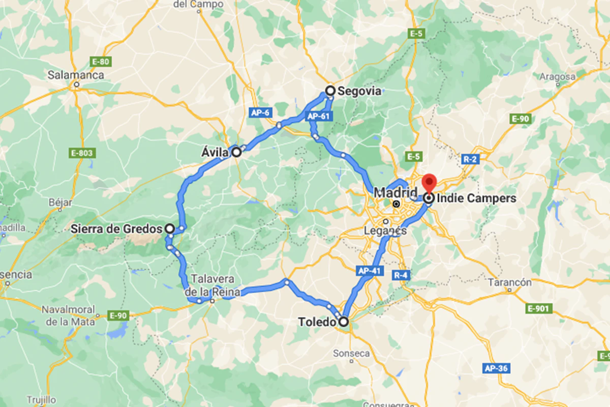 Central Spain Road Trip map itinerary