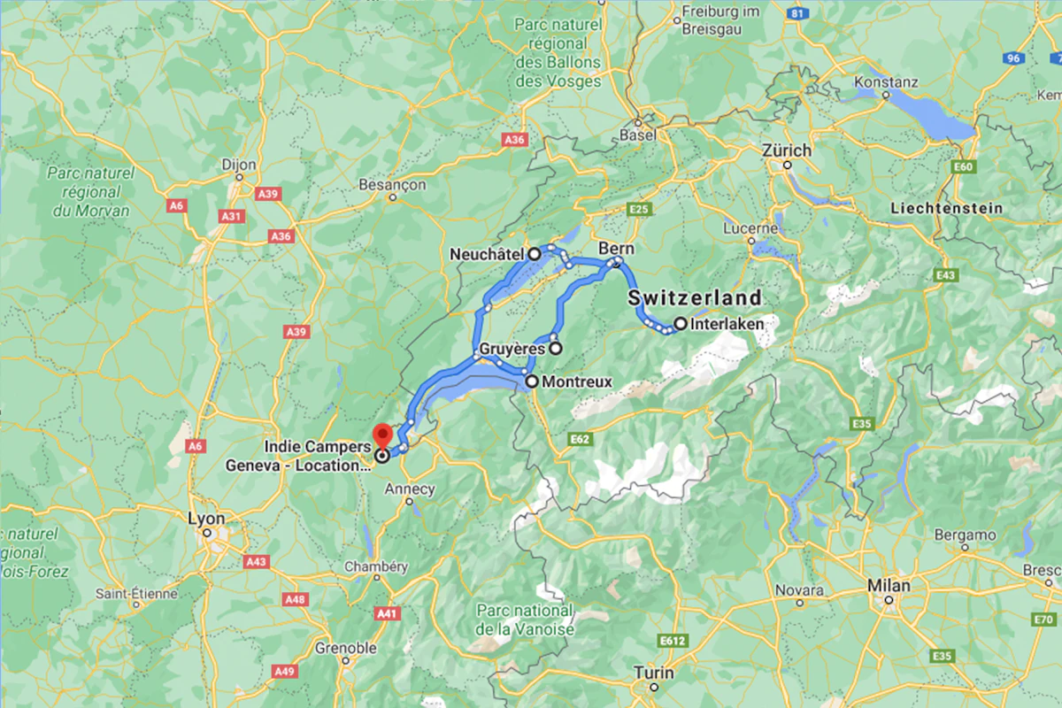 Switzerland Road Trip map itinerary