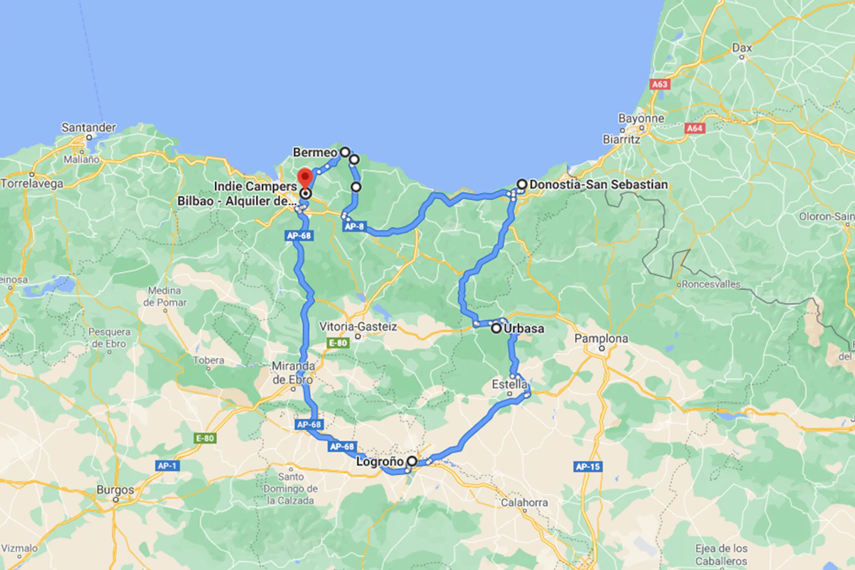 North Spain Road Trip map itinerary
