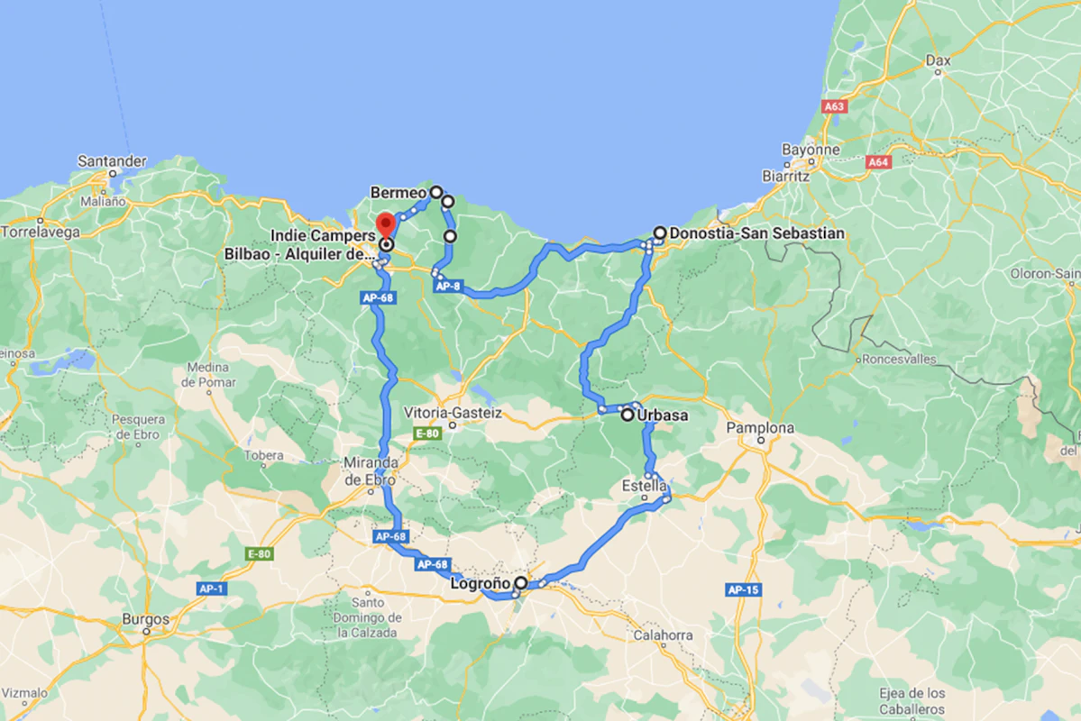 North Spain Road Trip map itinerary