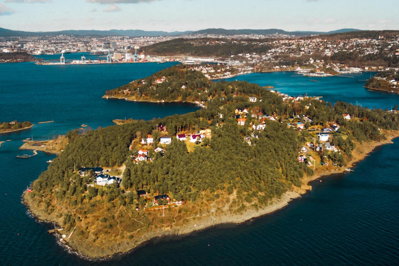 View of Oslo ports, small island in the bay of Oslo