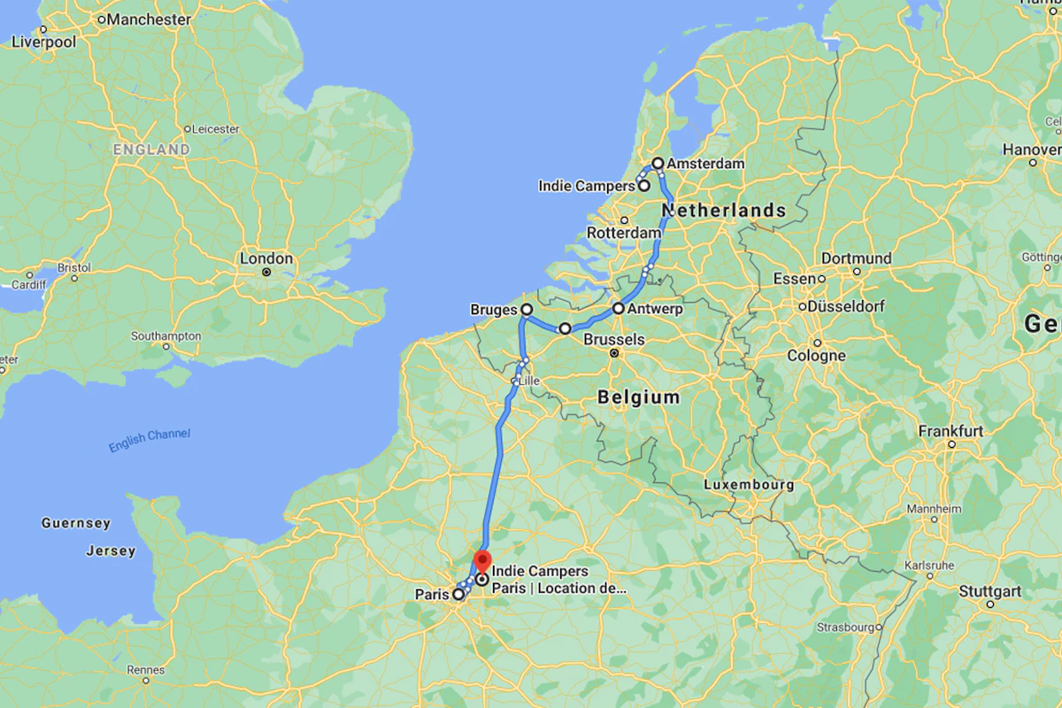 Netherlands to France Road Trip map itinerary