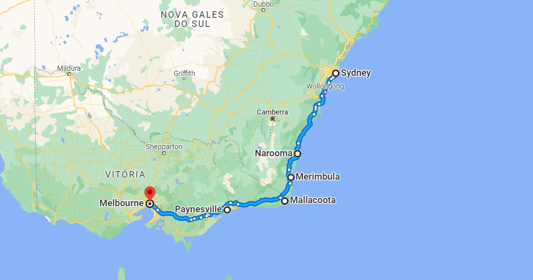 Sydney to Melbourne Road Trip Map
