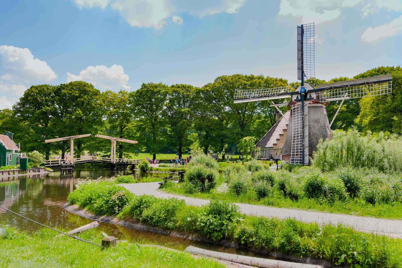 Groene tuin met een molen