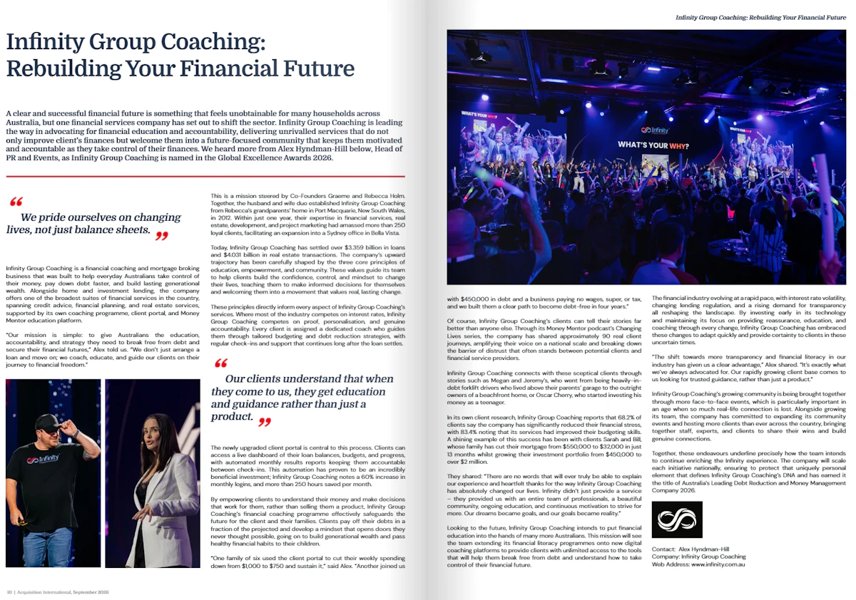 Infinity Group Coaching Featured in Acquisition International Magazine
