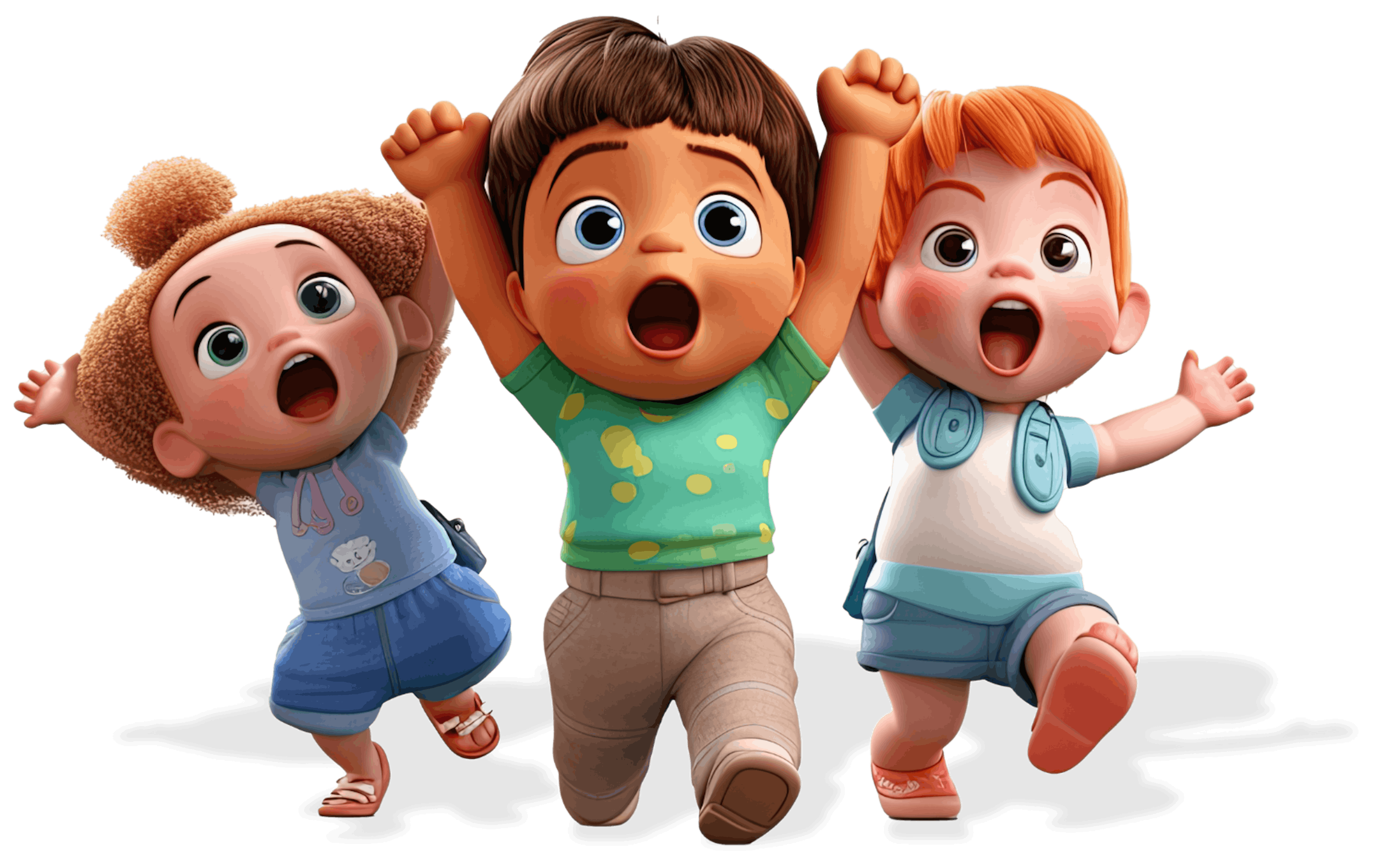 Three children running with excitement - 3D