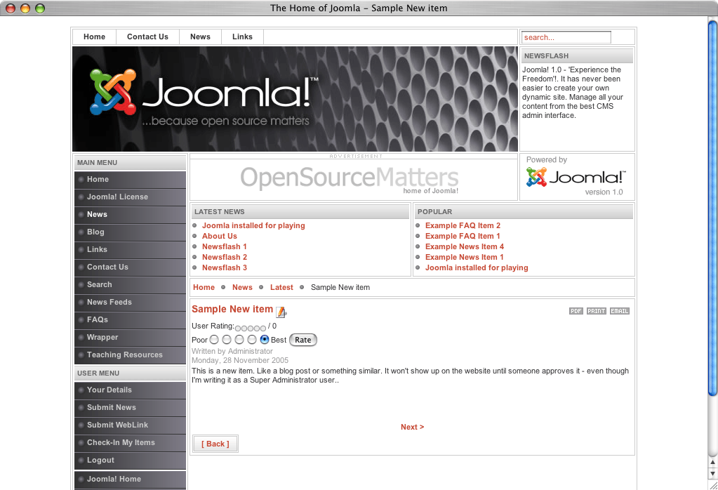 A Joomla screen