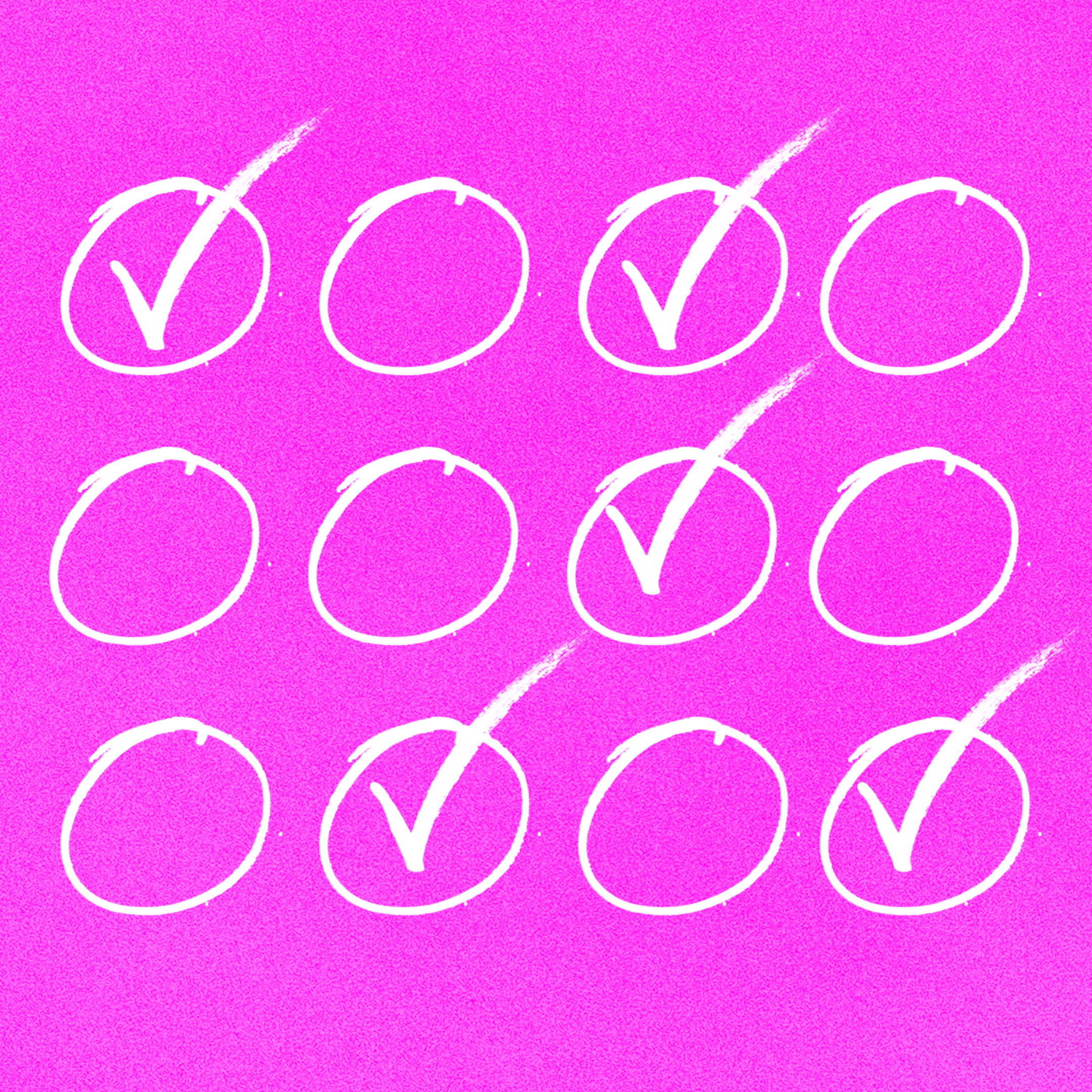 boxes ticked on a pink background