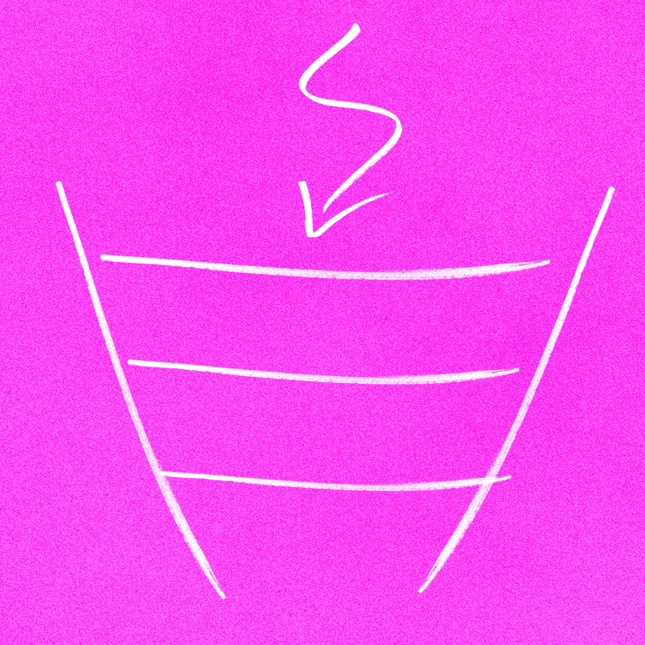 A Funnel with an arrow pointing down on a pink background