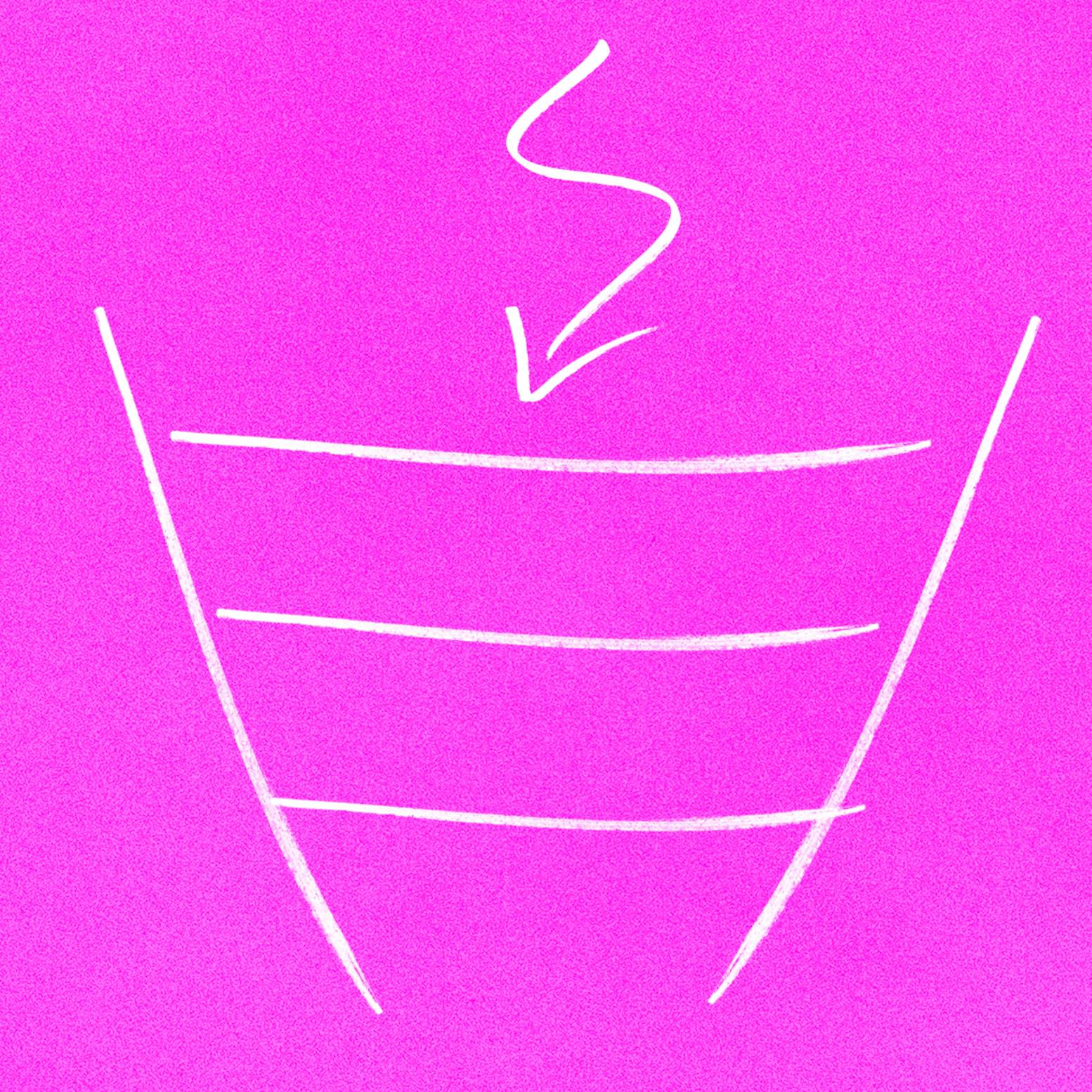 A Funnel with an arrow pointing down on a pink background