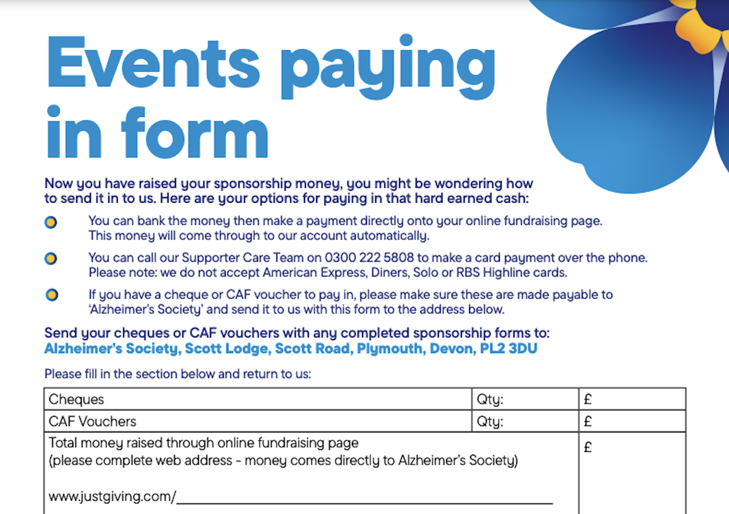 Events paying in form