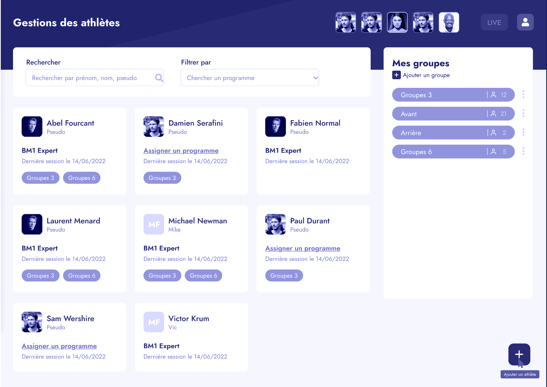 Design UX UI de l'application web Coach Master pour la start-up AGON League