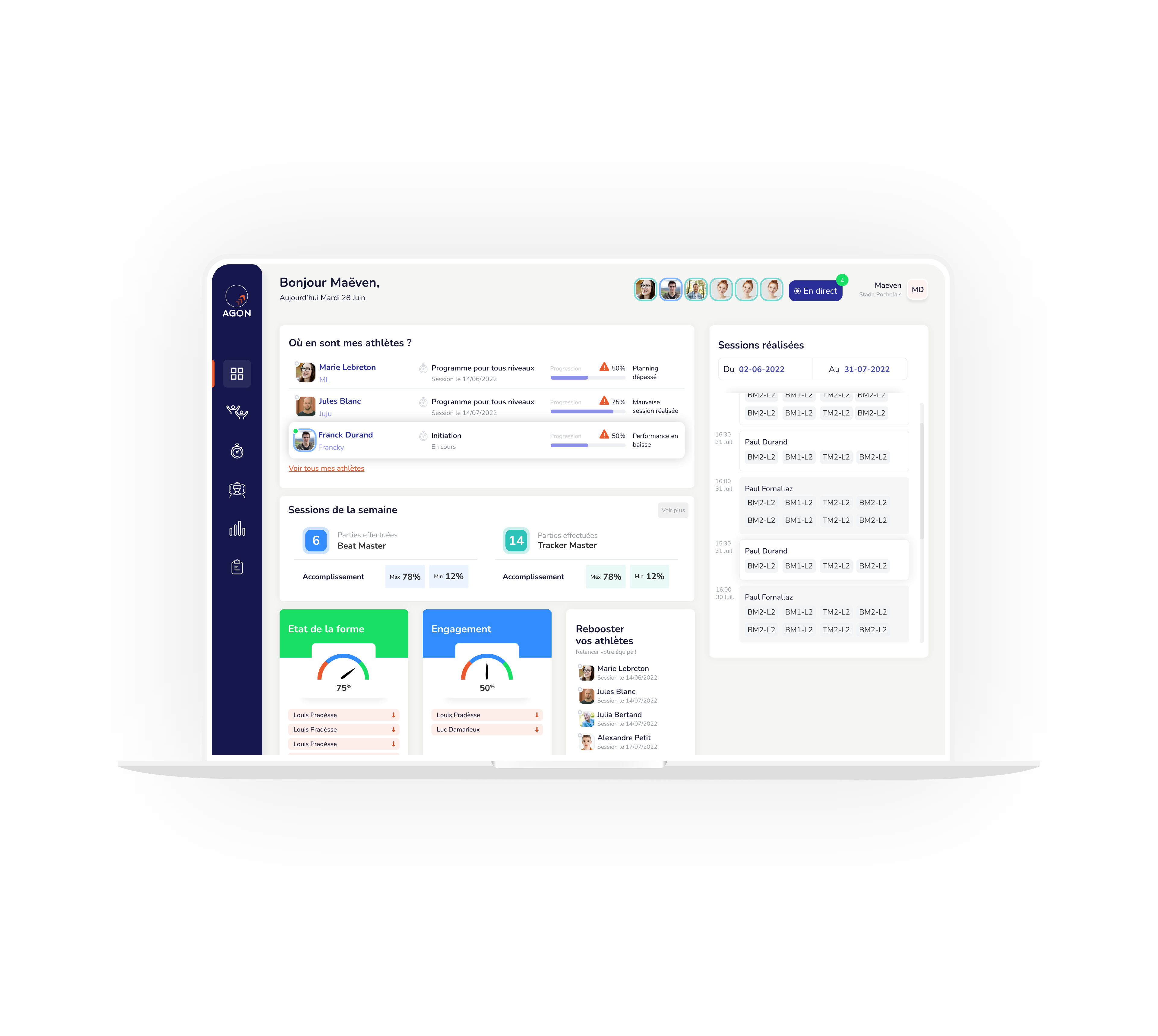 Interface de l'application web Coach Master