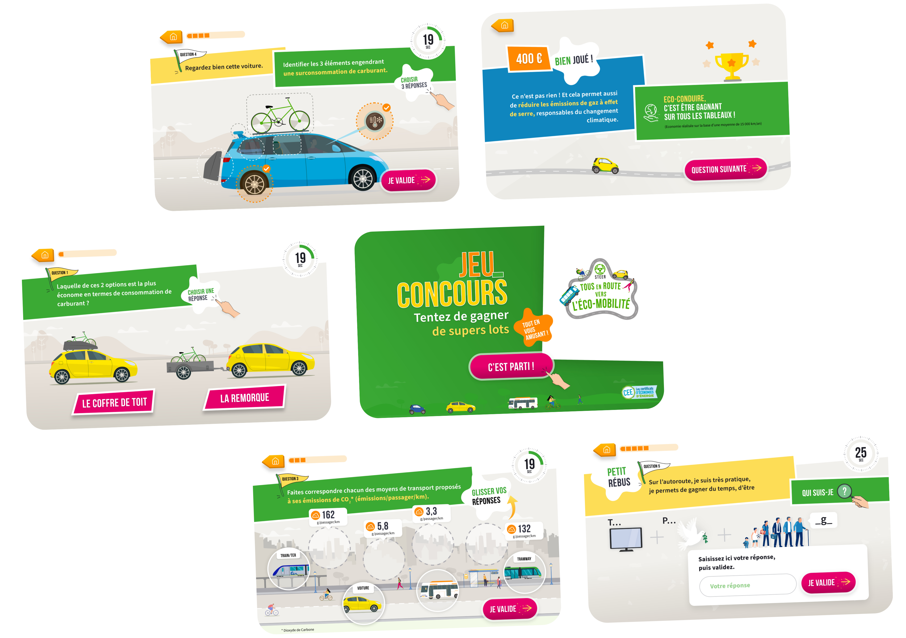 Interfaces mobile du jeu concours du programme Steer