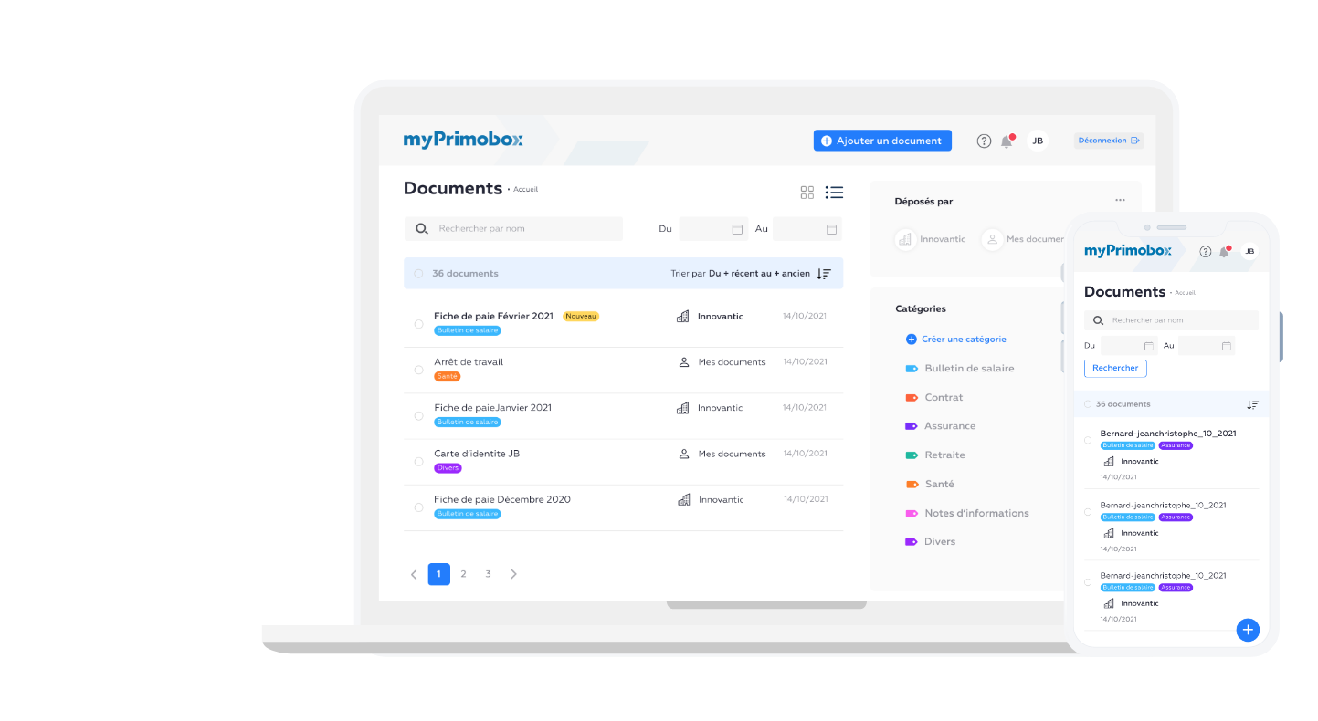 Design des interfaces de l’espace personnel de stockage myPrimobox.
