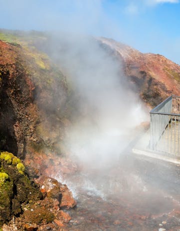 View of the largest hot spring in Europe, Deildartunguhver in West Iceland